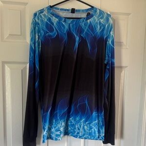 Blue and Black Flame Long Sleeve Shirt
